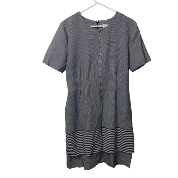 Vintage Miss Dorhy A-Line Dress With Button Front & Striped Hem Size 12 - Picture 1 of 8